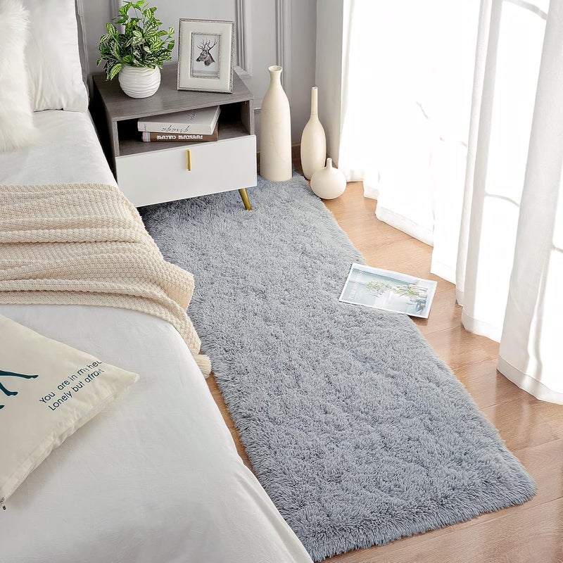 Chicrug Soft 2x10 Runner Rug for Bedroom Living Room Plush Fluffy Rug, Shag Furry Hallway Runner Carpet Rug Non Shedding for Nursery Children Kids Girls Room Home Decorative, Grey - Image 4